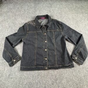 Jeanbay Denim Jacket Women 2X Fits L/XL Blue Embroidered Boho Y2K Fairy Grunge